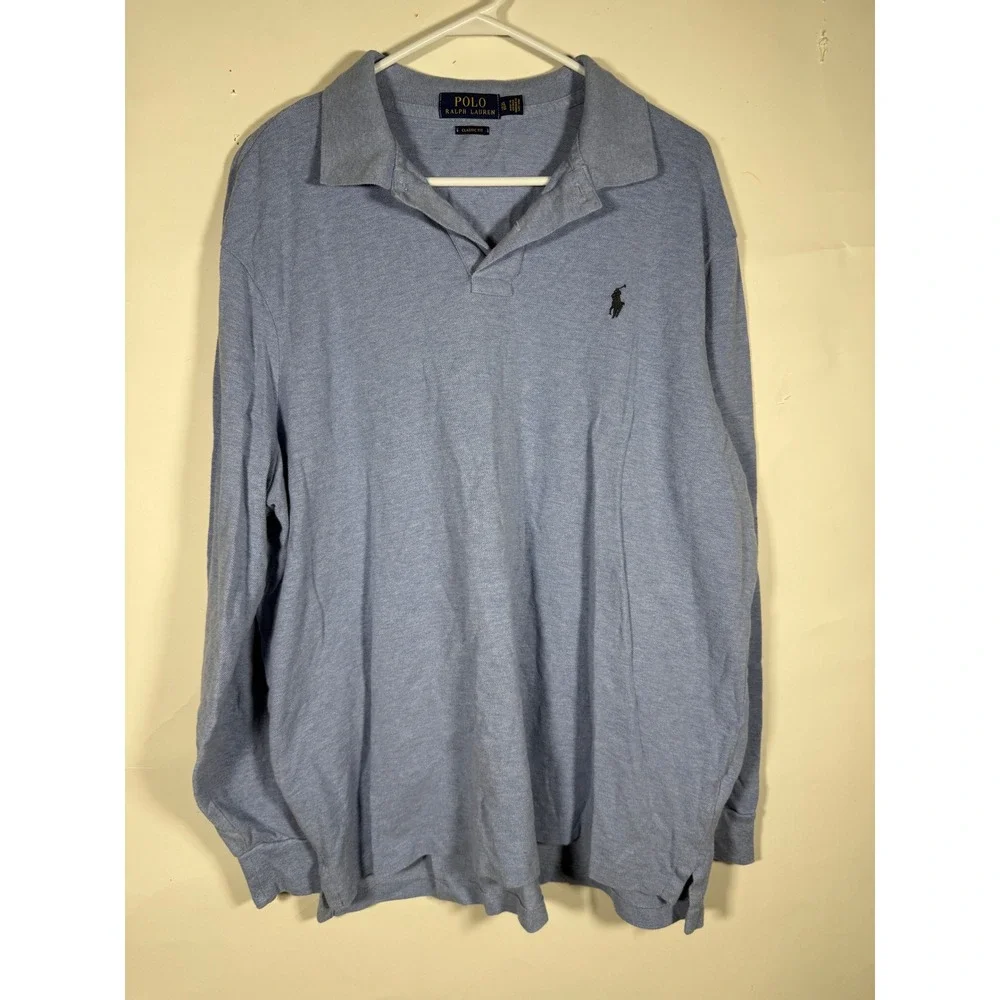 Polo Ralph Lauren Mens XL Long Sleeve Polo Shirt Light Blue Classic Fit Pony